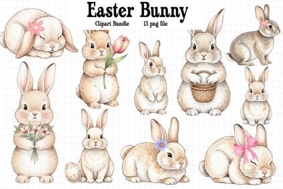 Download Vintage Easter Bunny Clipart Bundle - Clipart bundle Collection