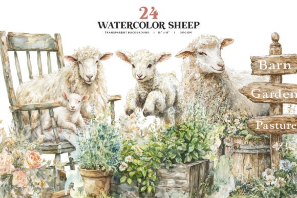 Download Watercolor Sheep Clipart PNG Set - Watercolor sheep Collection