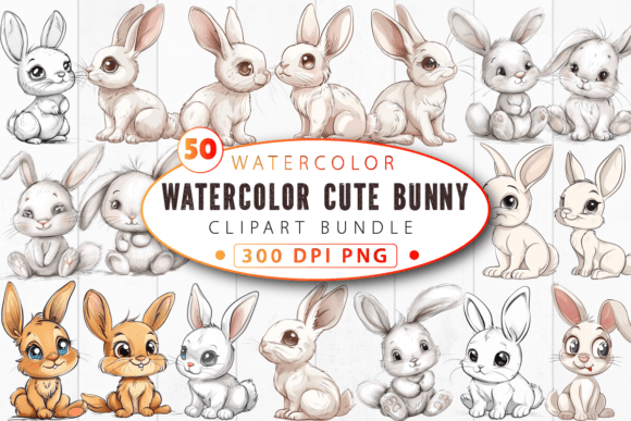 Download Watercolor Cute Bunny Clipart Bundle - Clipart bundle Collection