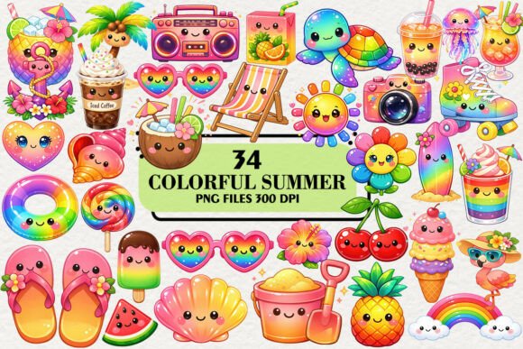 Download Kawaii Colorful Summer Clipart Bundle - Clipart bundle Collection