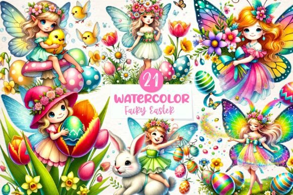 Download Watercolor Fairy Easter Clipart Bundle - Clipart bundle Collection