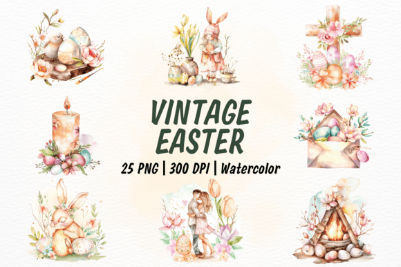Download Vintage Easter Watercolor Clipart Bundle - Clipart bundle Collection