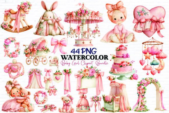 Download Watercolor Baby Girl Clipart Bundle - Clipart bundle Collection