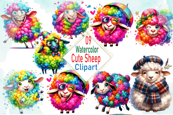 Download Watercolor Cute Sheep Clipart Bundle - Clipart bundle Collection