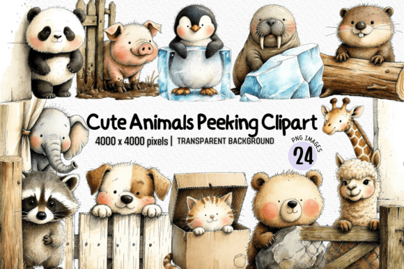 Download Cute Animals Peeking Clipart Bundle PNG - Clipart bundle Collection