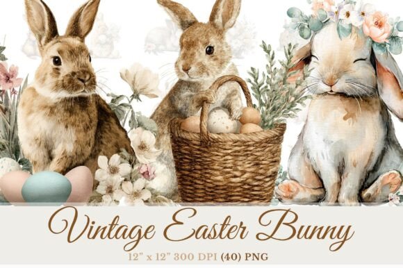 Download Vintage Easter Bunny Clipart Bundle - Clipart bundle Collection