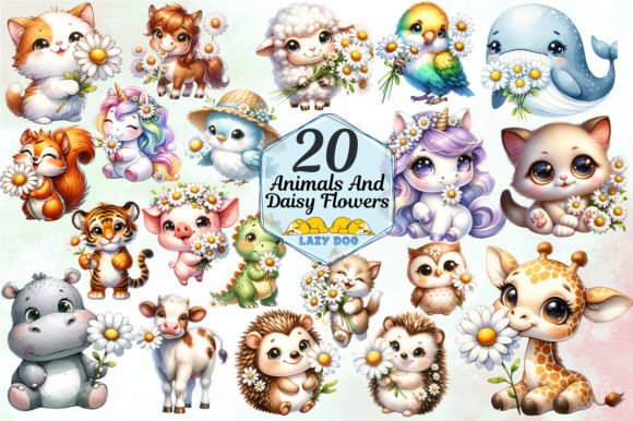Download Cute Animals &amp; Daisy Flowers - Cute animals Collection