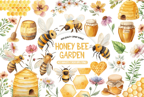 Download Honey Bee Garden Clipart Bundle - Clipart bundle Collection