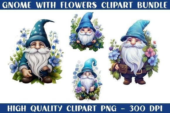 Download Gnome with Flowers Clipart Bundle - Clipart bundle Collection
