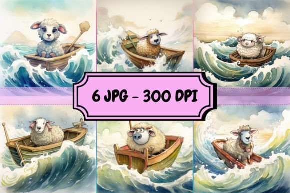 Download Watercolor Sheep on a Boat Bundle - Watercolor sheep Collection